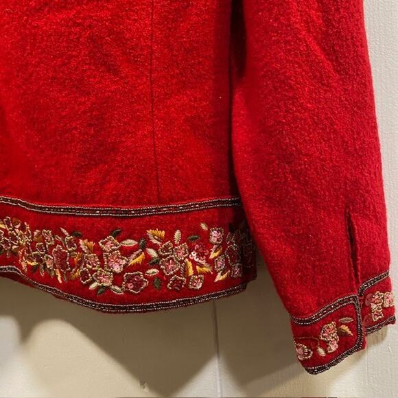 TALBOTS Beaded Red Boiled Wool Seamed Blazer Jacket Women M Petite - Picture 6 of 12